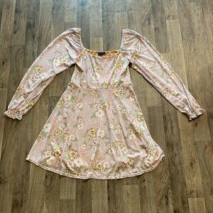 Originality Floral Off Shoulder Mini Dress Light Pink Green Size Medium